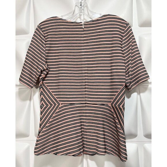 Talbots Sz S Textured Coral Pink Black White Striped Knit Peplum Top NWT NEW - Picture 3 of 5